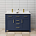 48 inch Double Bathroom Vanity in Dark Blue with Brushed Gold Trim with Carrara Cultured Marble Countertop, Undermount Square Sinks