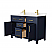 48 inch Double Bathroom Vanity in Dark Blue with Brushed Gold Trim with Carrara Cultured Marble Countertop, Undermount Square Sinks