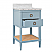  Issac Edwards 24" Bathroom Vanity in Matte Light Blue Lacquer with Open Cane Shelf, White Marble Top, Porcelain Sink, and Antique Brass Ring Hardware