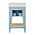  Issac Edwards 24" Bathroom Vanity in Matte Light Blue Lacquer with Open Cane Shelf, White Marble Top, Porcelain Sink, and Antique Brass Ring Hardware