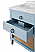  Issac Edwards 24" Bathroom Vanity in Matte Light Blue Lacquer with Open Cane Shelf, White Marble Top, Porcelain Sink, and Antique Brass Ring Hardware