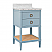  Issac Edwards 24" Bathroom Vanity in Matte Light Blue Lacquer with Open Cane Shelf, White Marble Top, Porcelain Sink, and Antique Brass Ring Hardware