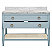  Issac Edwards 48" Bathroom Vanity in Matte Light Blue Lacquer with Open Cane Shelf, White Marble Top, Porcelain Sink, and Antique Brass Ring Hardware