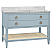  Issac Edwards 48" Bathroom Vanity in Matte Light Blue Lacquer with Open Cane Shelf, White Marble Top, Porcelain Sink, and Antique Brass Ring Hardware