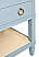  Issac Edwards 48" Bathroom Vanity in Matte Light Blue Lacquer with Open Cane Shelf, White Marble Top, Porcelain Sink, and Antique Brass Ring Hardware