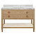  Issac Edwards 48" Bathroom Vanity in Cerused Oak with Open Cane Shelf, White Marble Top, Porcelain Sink, and Antique Brass Ring Hardware