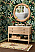  Issac Edwards 48" Bathroom Vanity in Cerused Oak with Open Cane Shelf, White Marble Top, Porcelain Sink, and Antique Brass Ring Hardware