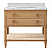  Issac Edwards 36.5" Bathroom Vanity in Cerused Oak with Open Cane Shelf, White Marble Top, Porcelain Sink, and Antique Brass Ring Hardware