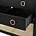 Issac Edwards 36.5" Bath Vanity in Matte Black Lacquer with Open Cane Shelf, Porcelain Sink and Antique Brass Ring Hardware