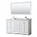 60" Double Bathroom Vanity in White, White Carrara Marble Countertop, Undermount Oval Sinks, and 58 Inch Mirror