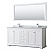 72" Double Bathroom Vanity in White, White Carrara Marble Countertop, Undermount Square Sinks, and 70" Mirror