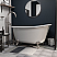 Cast Iron Swedish Slipper Tub 58" X 30" with no Faucet Drillings and Complete Polished Chrome Modern Freestanding Tub Filler with Hand Held Shower Assembly Plumbing Package