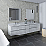 84" Wall Hung Double Sink Modern Bathroom Cabinet w/ Top & Sinks in Rustic White
