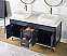 60" Navy Blue Bathroom Vanity Double Vessel Sink, White Quartz Countertop with Backsplash