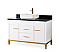 48" White Single Bathroom Vanity Vessel Sink, White Quartz Countertop with Backsplash