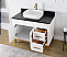 42" Modern Style White Single Bathroom Vanity Vessel Sink, White Quartz Countertop with Backsplash