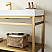 60M" Double Sink Bath Vanity in Brushed Gold Metal Support with White One-Piece Composite Stone Sink Top