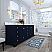 84 in. Bath Vanity Set in Heritage Blue with Quartz Calacatta Laza Vanity top and White Undermount Basin with Gold Hardware