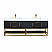 Issac Edwards 84" Double Bathroom Vanity in Black Oak with Brushed Gold Support Base and White Composite Stone Countertop with Mirror