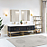Issac Edwards 84" Double Bathroom Vanity in Black Oak with Brushed Gold Support Base and White Composite Stone Countertop with Mirror