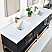 Issac Edwards 84" Double Bathroom Vanity in Black Oak with Brushed Gold Support Base and White Composite Stone Countertop with Mirror