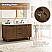 Issac Edwards Collection 60" Double Bathroom Vanity in Brown Brushed Oak Finish with Grain White Stone Countertop with Mirror