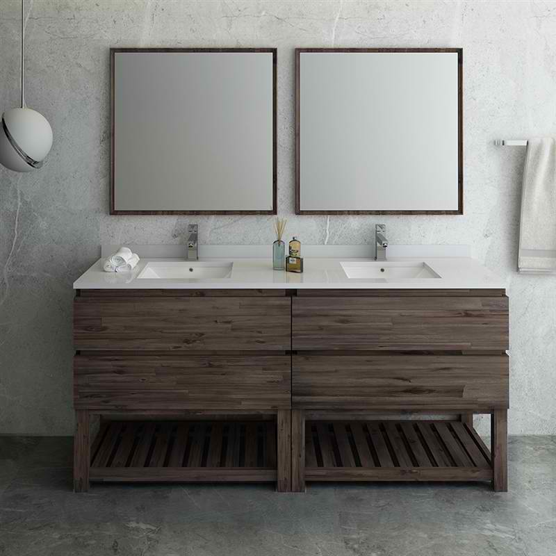 72" Floor Standing Double Sink Modern Bathroom Vanity w/ Open Bottom