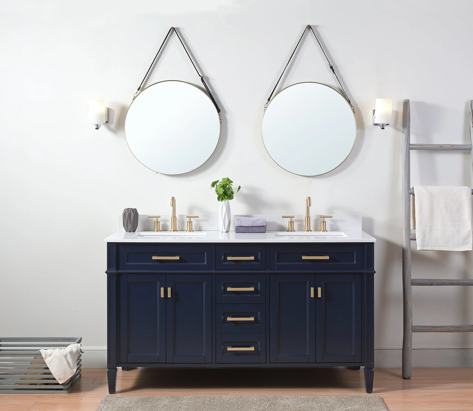 60 Modern Navy Blue  Double Sink Bathroom  Vanity 