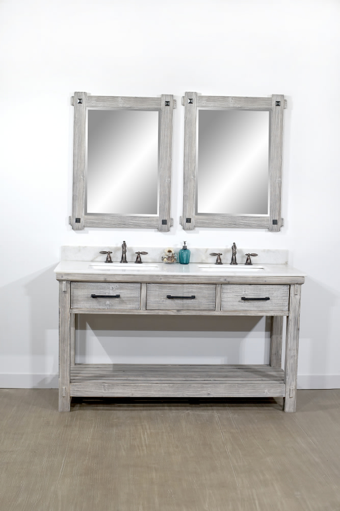 60" Rustic Solid Fir Double Sink Bathroom Vanity in Grey Driftwood ...

