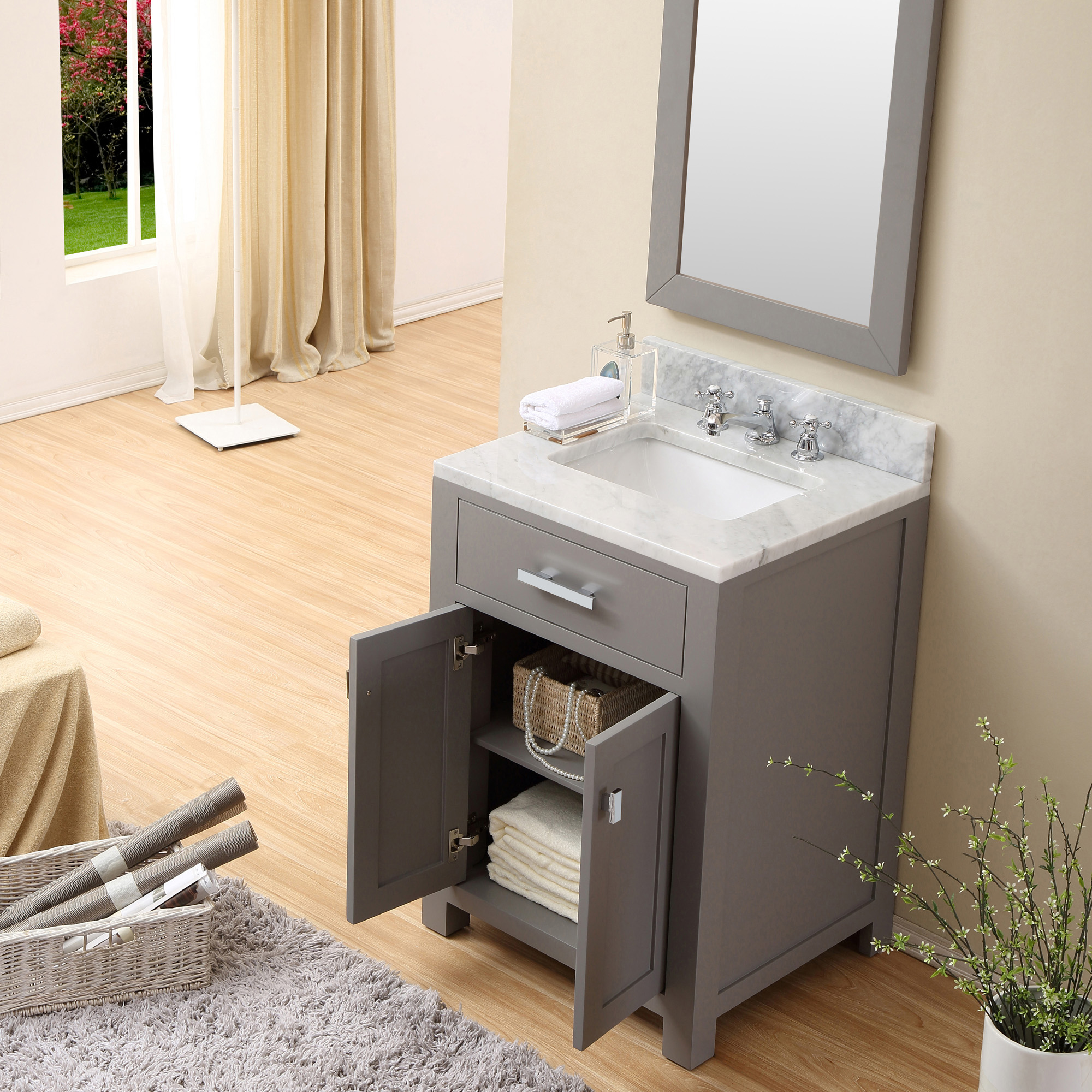 24" Cashmere Grey Single Sink Bathroom Vanity with Carrara