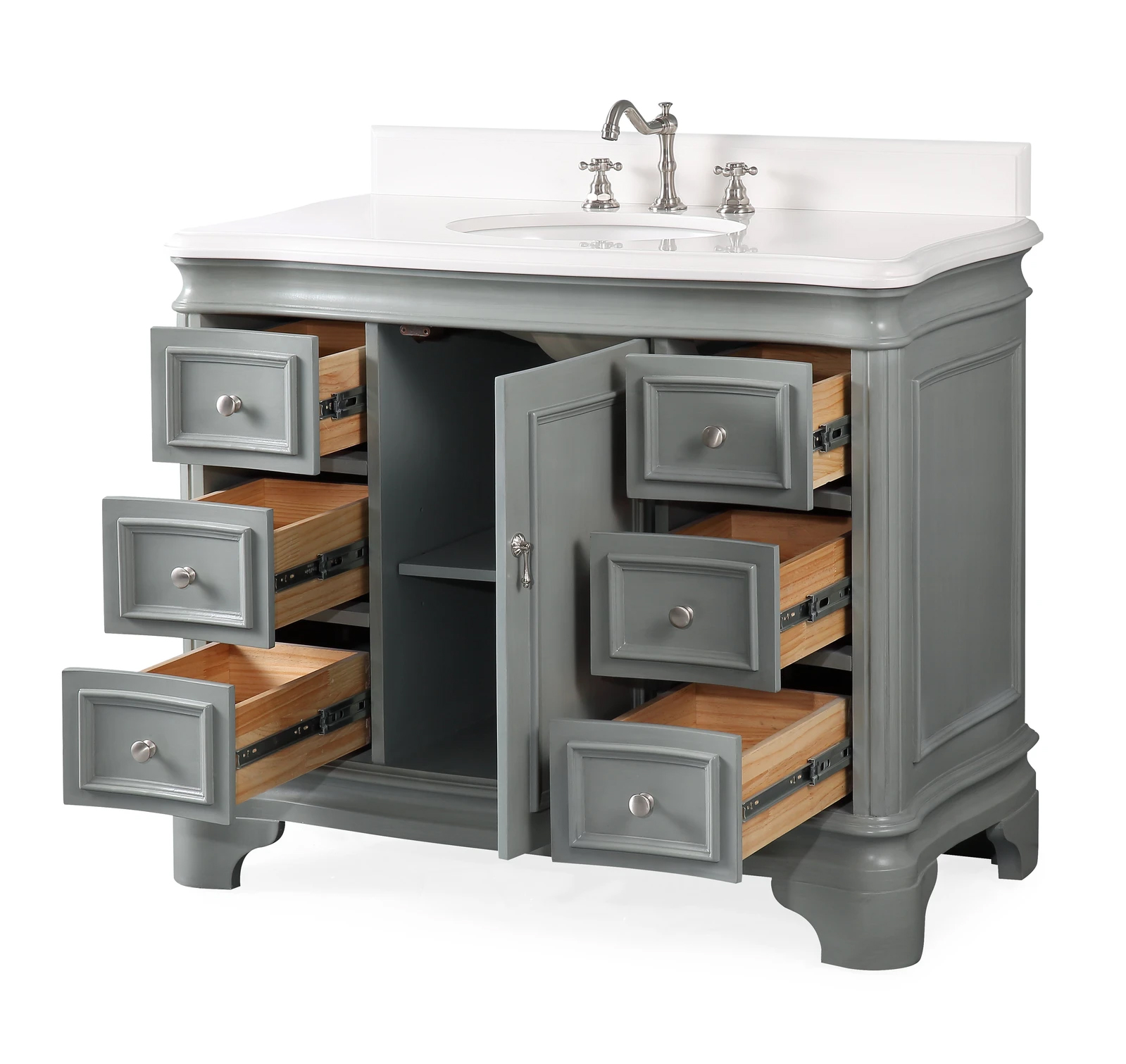 42" Modern Style Grey Bathroom Vanity Sink with White Quartz Counter Top