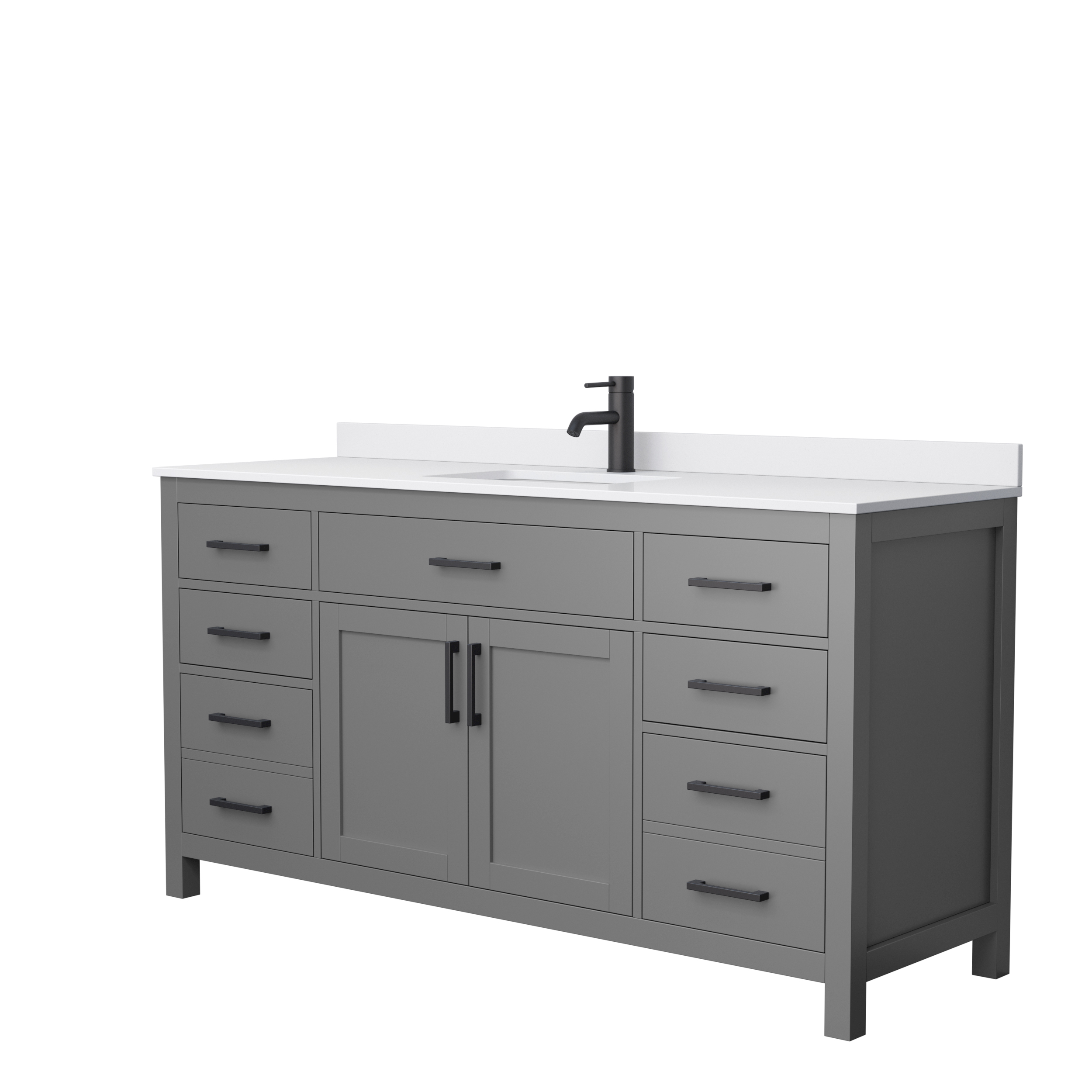66" Single Bathroom Vanity in Dark Gray, Carrara Cultured Marble Countertop, Undermount Square Sink, Brushed Gold Trim