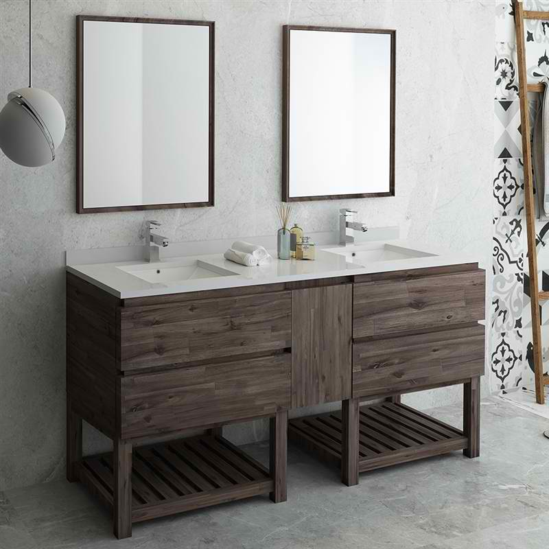 72" Floor Standing Double Sink Modern Bathroom Vanity with Open Bottom