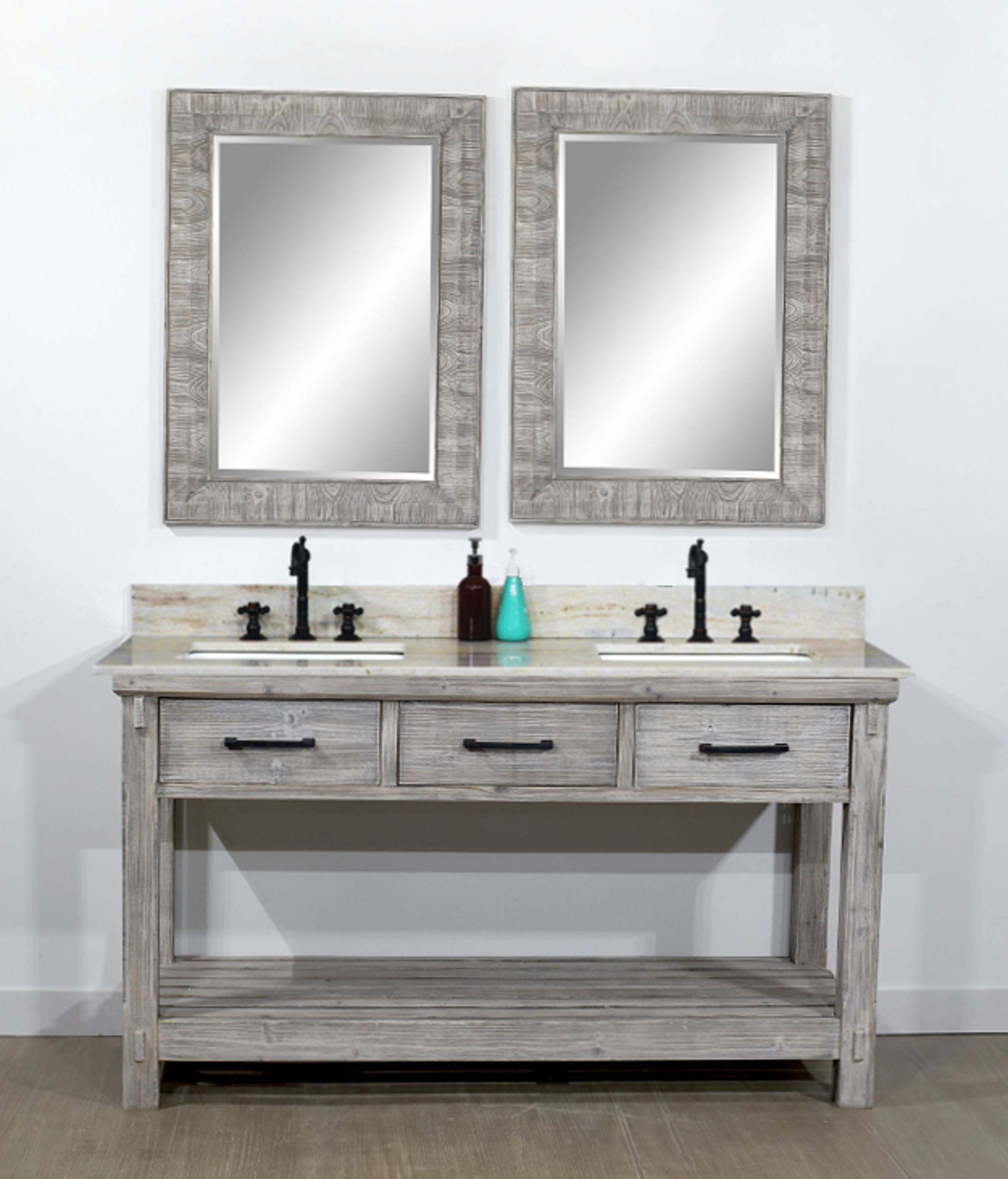 60" Rustic Solid Fir Double Sink Bathroom Vanity in Grey