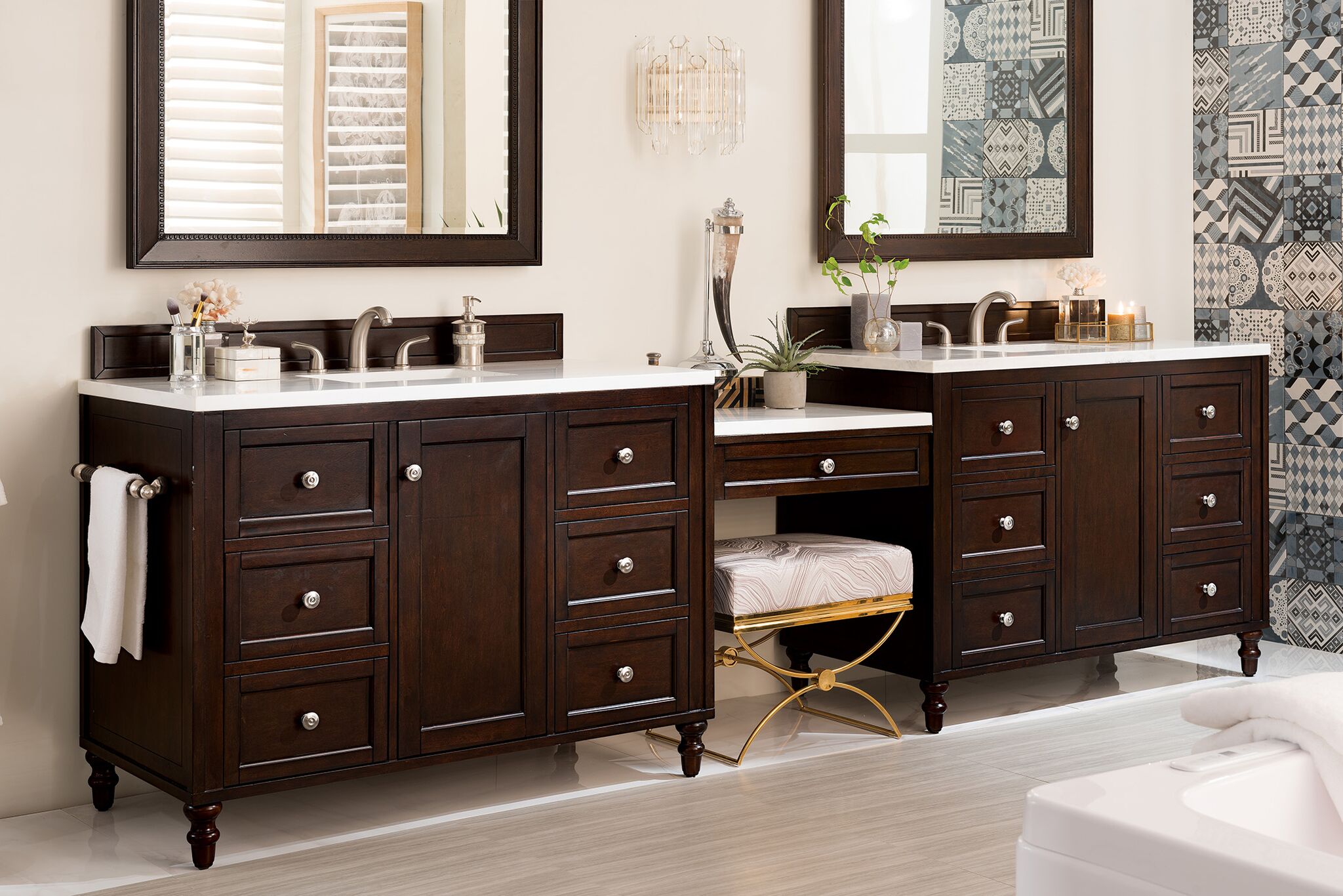 James Martin Copper Cove Encore, Bathroom Vanity With Side Makeup Table