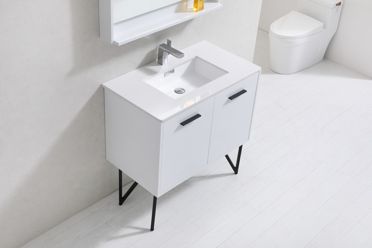Modern Lux 36 High Gloss White Bathroom Vanity W Quartz
