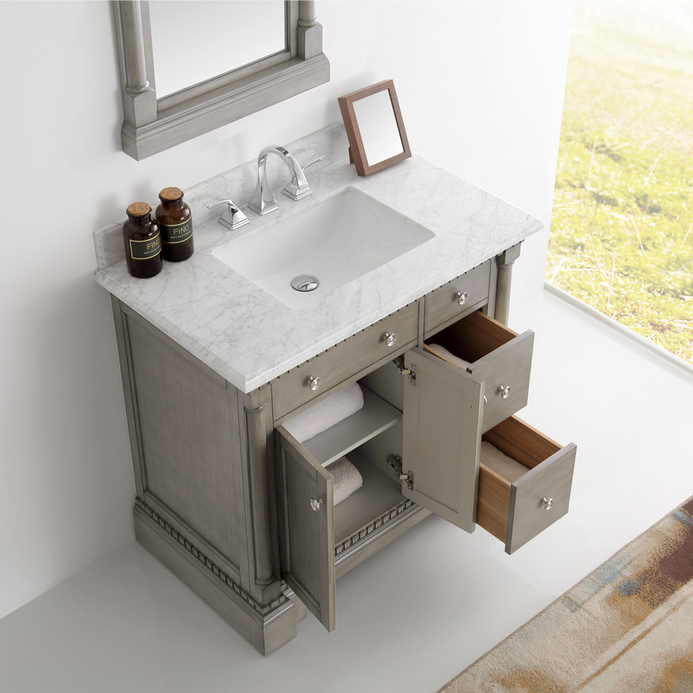 Silver Grey Traditional Bathroom Vanity, 37 Inch Bathroom Countertop