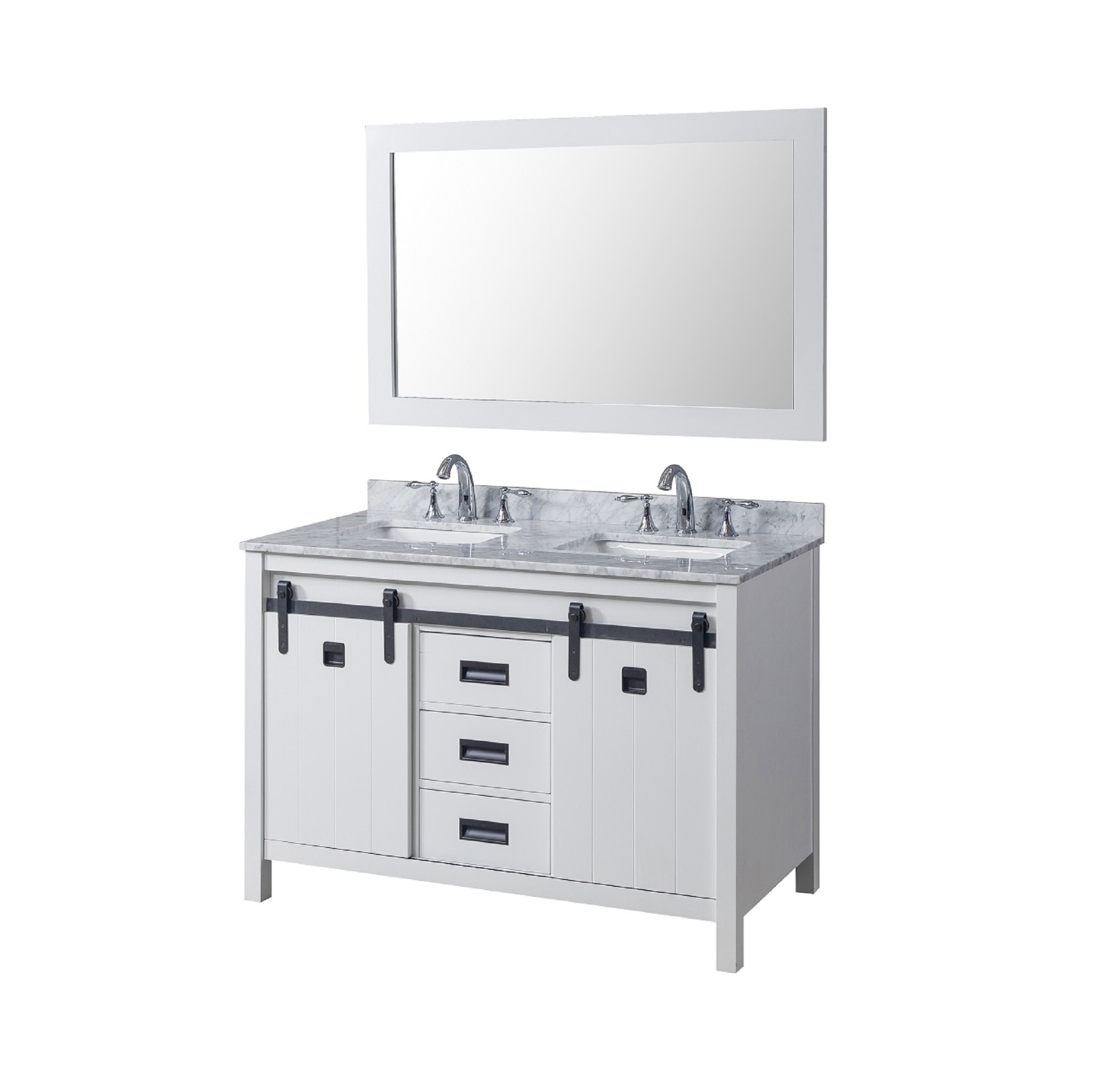 48" Vanity in White with White Carrara Marble Top with white basins