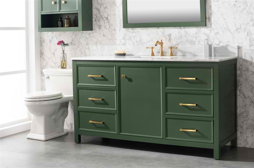 Flowred Tiles Bathroom With Green Vanity