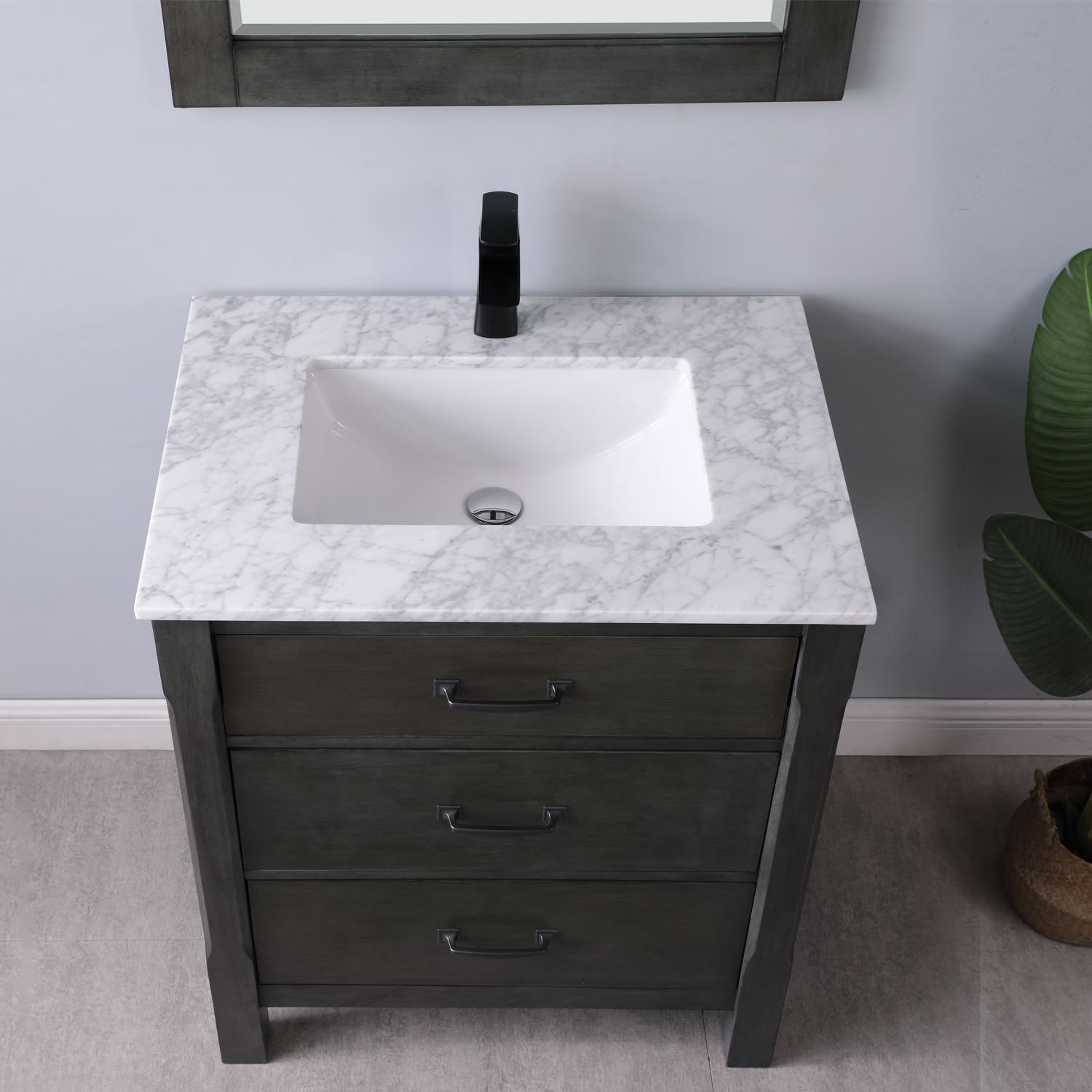 Issac Edwards Collection 30" Single Bathroom Vanity Set in Rust Black and Carrara White Marble Countertop without Mirror