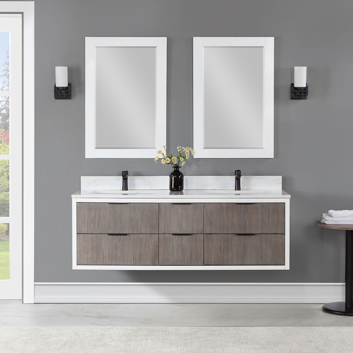 Issac Edwards Collection 60" Double Bathroom Vanity in Classical Gray with Carrara White Composite Stone Countertop without Mirror