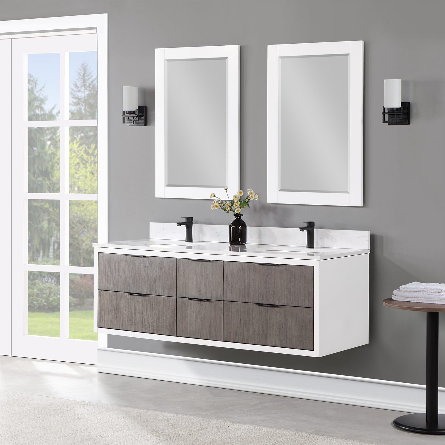 Issac Edwards Collection 60" Double Bathroom Vanity in Classical Gray with Carrara White Composite Stone Countertop without Mirror