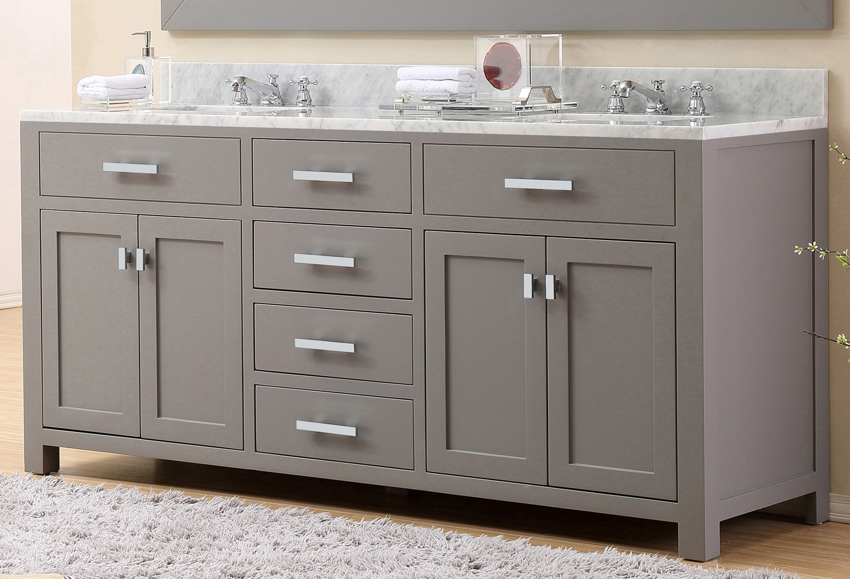 72" Cashmere Grey Double Sink Bathroom Vanity with White