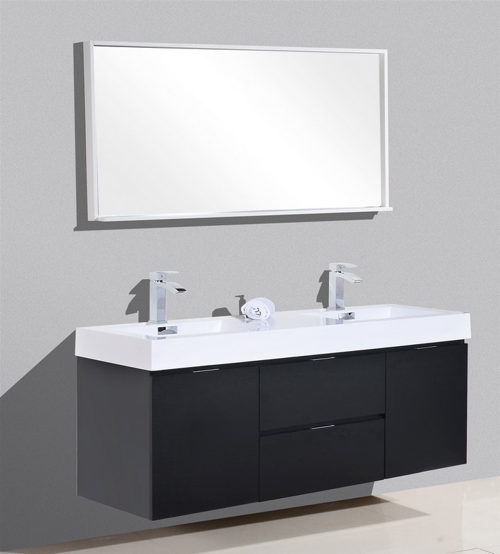 Modern Lux 60 Double Sink Black Wall, 60 Inch Bathroom Vanity Single Sink No Top Mountain