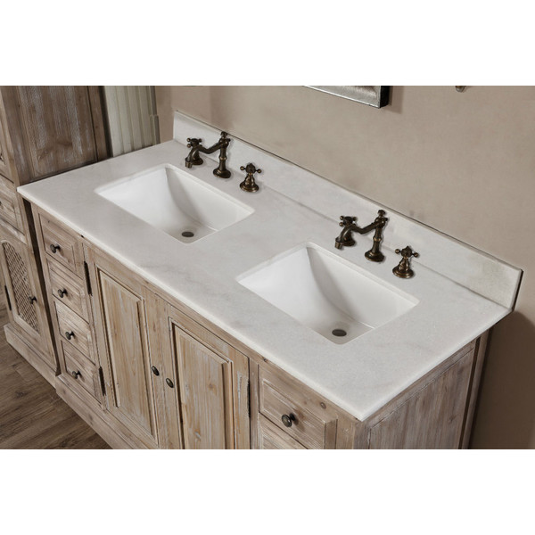 Rustic Double Sink Bathroom Vanity, White Double Sink Vanity Top 60 Inch