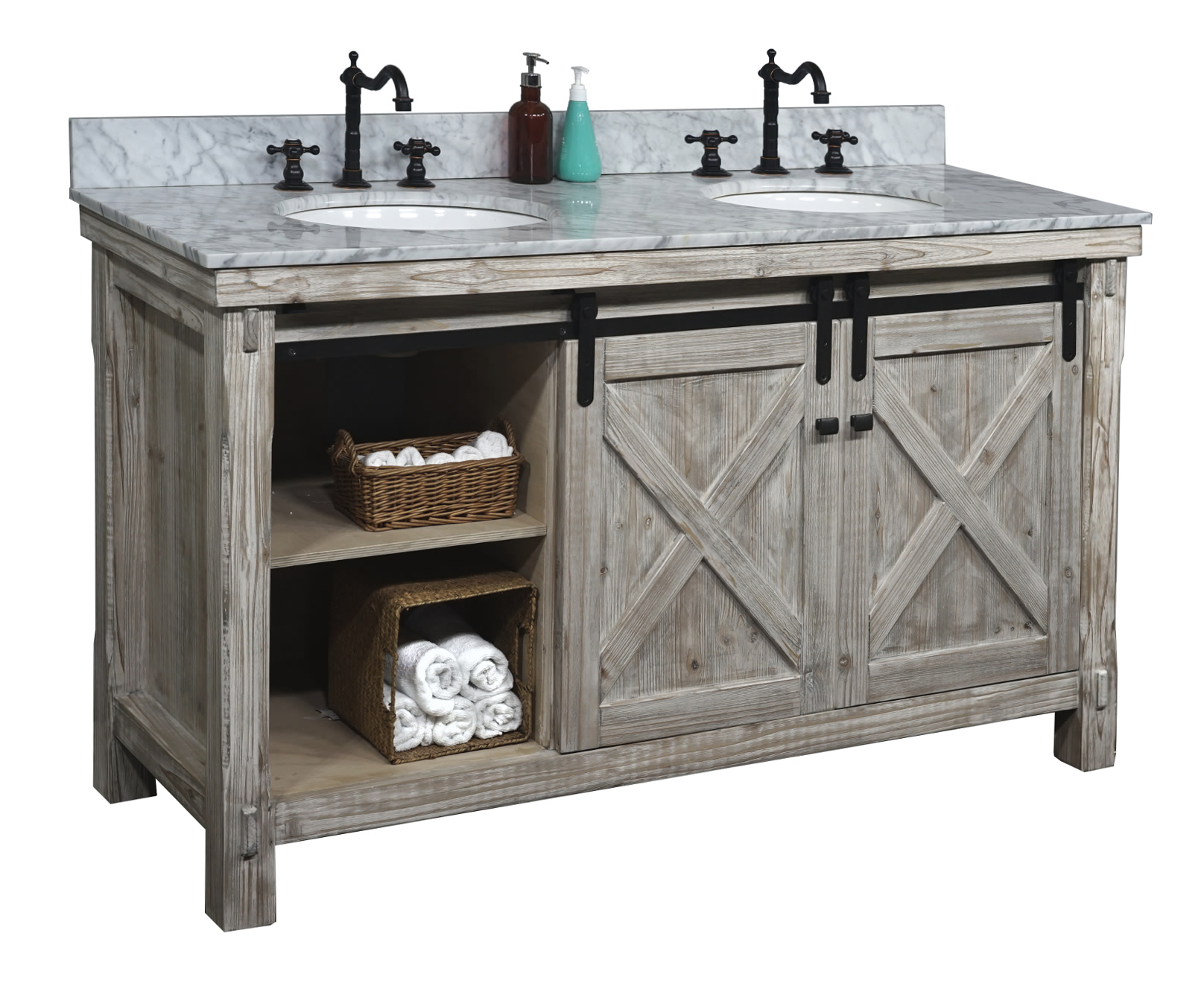 Rustic Country Bathroom VANITY BARN DOORS for Double Vessel Sink Remodeling  Farmhouse Cabinet Storage Shelf Slab Washstand Perfect Gift 