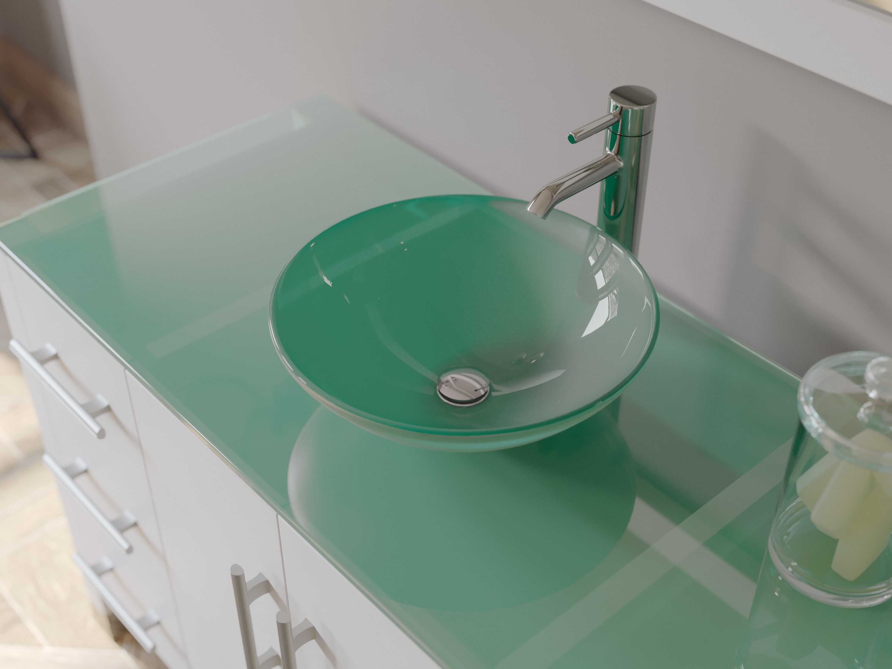 48 inch Contemporary Glass Vessel Sink Bathroom Vanity Set White Finish 