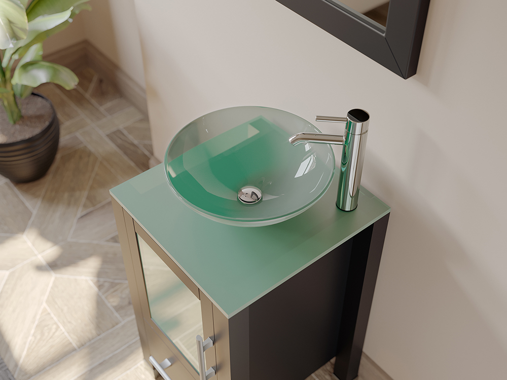 Single Round Tempered Glass Vessel Sink, Tempered Glass Countertop With Integrated Sink