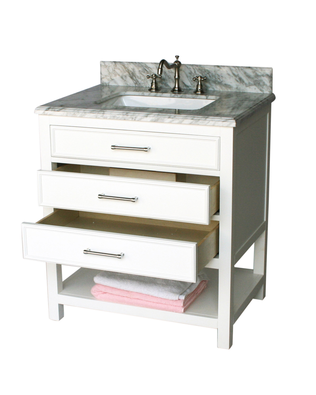 31" Adelina Contemporary Style Single Sink Bathroom Vanity with Italian Carrara Marble Countertop and Pure White Finish