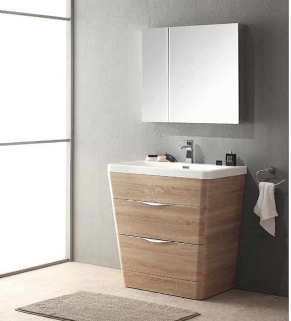 31 Inch Modern Bathroom Vanity White, White Oak Single Sink Vanity